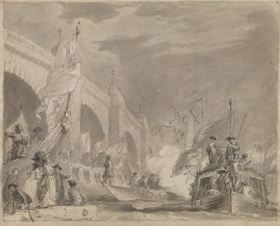 Ponte di Westminster e la chiatta reale (La chiatta reale e Westminster) da Thomas Stothard