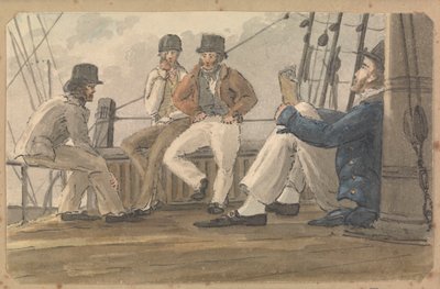 Quattro marinai che si rilassano sul ponte, uno legge da Thomas Streatfeild