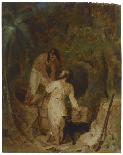 Costruzione della barca da parte di Robinson Crusoe e Venerdì, c.1856 da Thomas Sully