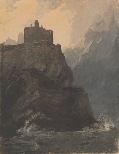 Castello su una scogliera, con mare tempestoso e naufragio alla base della scogliera da Thomas Sully
