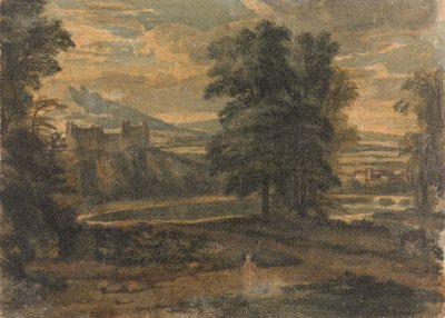 Paesaggio con montagne, castello, alberi e lago da Thomas Sully