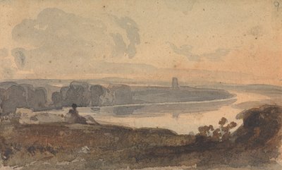 Paesaggio, con fiume tortuoso, figura su una collina in primo piano da Thomas Sully