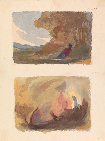 Due disegni su un foglio: Paesaggio con figura reclinata contro una collina - Tiziano e scuola veneziana (n. 7); Paesaggio - Varietà di lavaggi ad acquerello (n. 8) da Thomas Sully