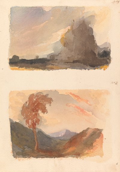 Due disegni su un foglio: Paesaggio con grande scogliera in primo piano - Principio di Cuyp (n. 3); Paesaggio con albero in primo piano, montagne in lontananza - Principio di Both (n. 4) da Thomas Sully
