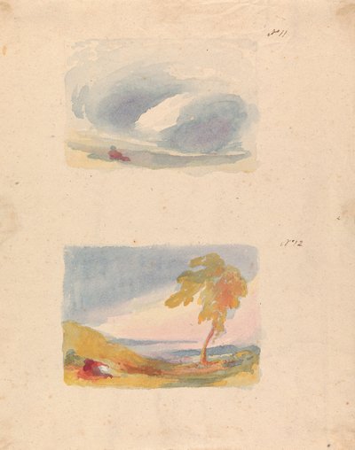 Due disegni su un foglio: Studio del cielo - Principio di Turner (n. 11); Paesaggio con colline e albero (n. 12) da Thomas Sully