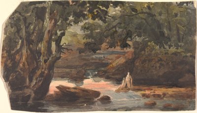 Due figure in un ruscello, bordato da grandi alberi da Thomas Sully