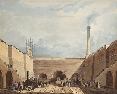 Ingresso della ferrovia a Edge Hill, Liverpool, inciso da H. Pyall da Thomas Talbot Bury