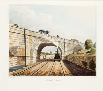Ponte di Rainhill, pub. 1831 (incisione colorata a mano) da Thomas Talbot Bury