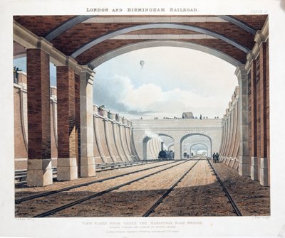 Veduta presa da sotto il ponte di Hampstead Road, guardando verso la stazione di Euston Square, 1837 da Thomas Talbot Bury