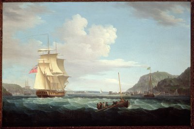 Una Fregata Britannica con una Scialuppa al Largo di Gallows Hill, Broad Bay, Isola di Lewis, Ebridi da Thomas Whitcombe