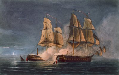 Cattura della Thetis da parte della HMS Amethyst, 10 Novembre 1808, inciso da T. Sutherland per 
