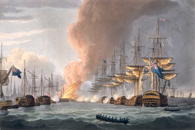 Distruzione della flotta danese davanti a Copenaghen, 2 aprile 1801, inciso da Thomas Sutherland per 
