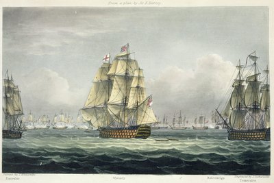 HMS Victory che naviga verso la linea francese affiancata dall