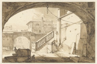 Veduta attraverso un arco su un cortile italiano da Thomas Wijck