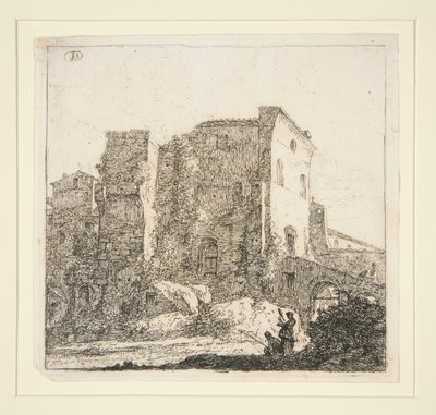 Paesaggio con rovine, con un pescatore da Thomas Wijck