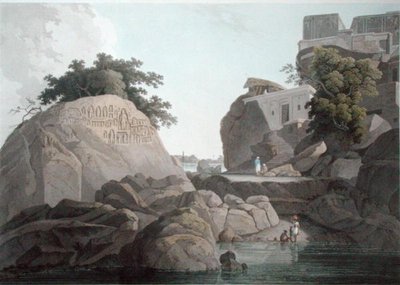 Vista sud-est della Roccia dei Fakeers sul fiume Gange, vicino a Sultaungunge, tavola X da 