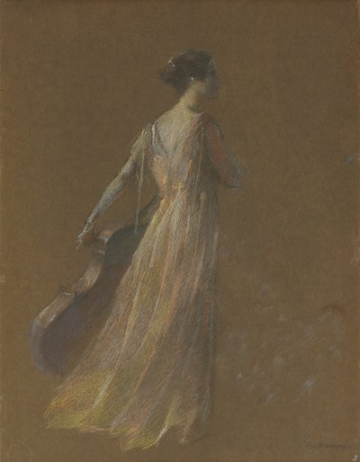 Signora in piedi con un violoncello da Thomas Wilmer Dewing