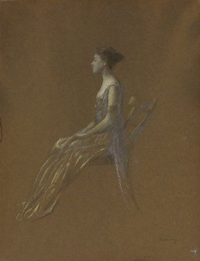 Signora seduta in un vestito giallo da Thomas Wilmer Dewing