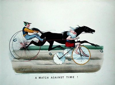 Una gara contro il tempo, corsa tra un cavallo e il padre Tempo su una bicicletta da Thomas Worth