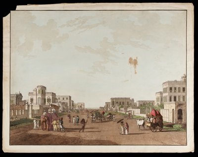 Old Court House Street guardando a sud dalle Vedute di Calcutta da Thomas und William Daniell