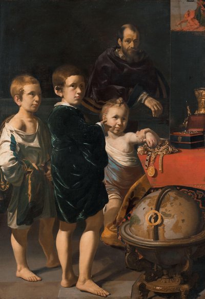 Ritratto di tre bambini e un uomo da Thomas de Keyser