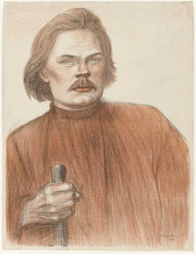 Ritratto frontale dalla vita in su di Maxime Gorki da Théophile Alexandre Pierre Steinlen