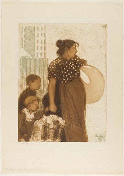 Casalinga e figli di ritorno dalla lavanderia da Théophile Alexandre Pierre Steinlen