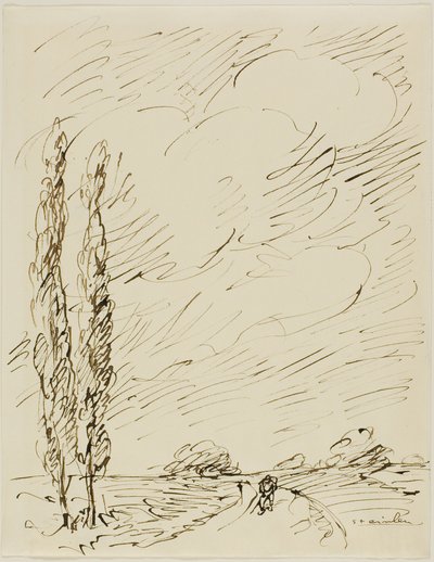 Un vagabondo su una strada con due pioppi da Théophile Alexandre Pierre Steinlen