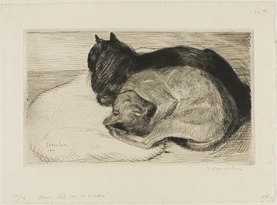 Due gatti su un cuscino da Théophile Alexandre Pierre Steinlen
