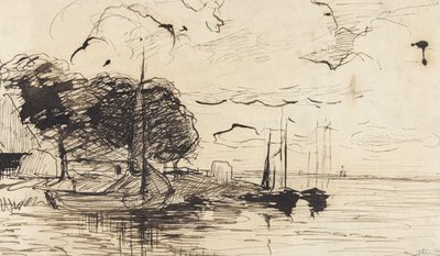 Riva con fienile e barche a vela da Théophile de Bock (possibly)