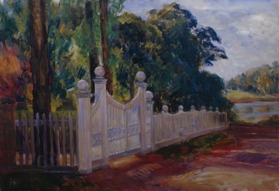 Paesaggio estivo con recinzione e cancello del giardino da Thorolf Holmboe