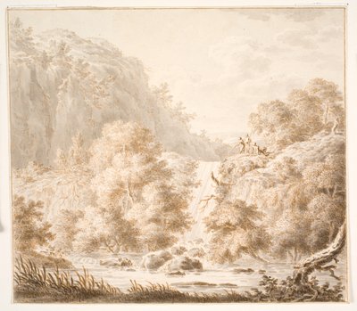 Paesaggio montano con alberi e cascata, e tre figure da Thorsten Elias Hjaltelin