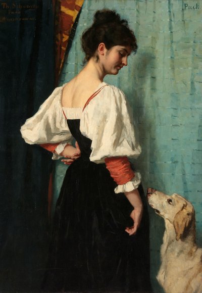 Ritratto di una giovane donna, con il cane 