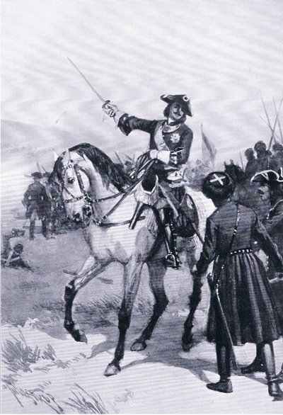 Pietro il Grande alla battaglia di Pultowa, illustrazione da Landmarks in European History pubblicato da Gresham Publishing Co, c.1920 da Thure de Thulstrup