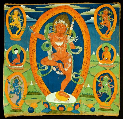 Dipinto Thangka raffigurante la Dakini Vajravarahi (Do rje pag mo) Tibetano, XIX secolo (tempera su calicò) da Tibetan School