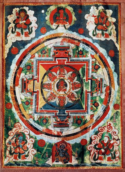 Mandala tibetano noto come i Quattro Re Celesti da Tibetan School