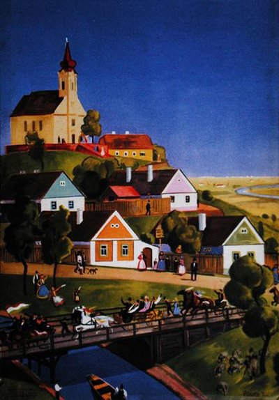 Il Tipico Villaggio Ungherese, illustrazione da un opuscolo turistico, c.1930-40 da Tibor Polya