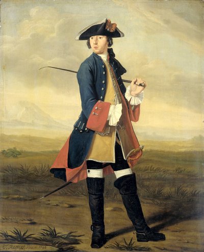 Ritratto di Ludolf Backhuysen II, Pittore, in uniforme dei Dragoni da Tibout Regters