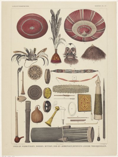 Foglio con oggetti del Borneo da Tieleman Cato Bruining