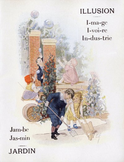 Lettere I e J che rappresentano bambini in un giardino, fine XIX secolo da Timoleon Marie Lobrichon