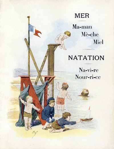 Lettere M e N che rappresentano bambini in spiaggia, fine XIX secolo da Timoleon Marie Lobrichon