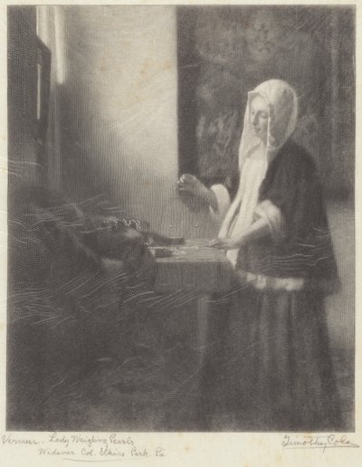 Donna che pesa perle da Timothy Cole after Johannes Vermeer