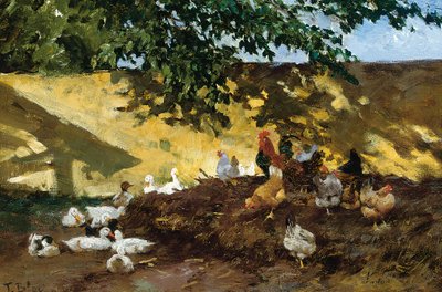 Anatre e galline in un cortile da Tina Blau Lang