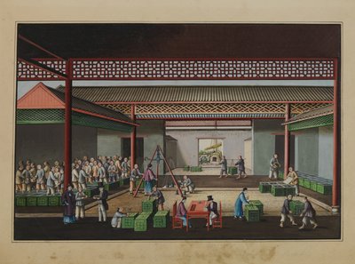 Pesatura e acquisto di tè, 1860 circa (acquerello su carta) da Tinqua