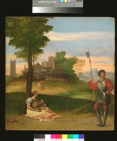 Idillio: Una madre e un alabardiere in un paesaggio boscoso, 1505-10 circa (olio su tavola) da Titian (c.1488 1576) (attr. to)