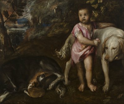 Ragazzo con cani in un paesaggio da Titian (c.1488-1576)