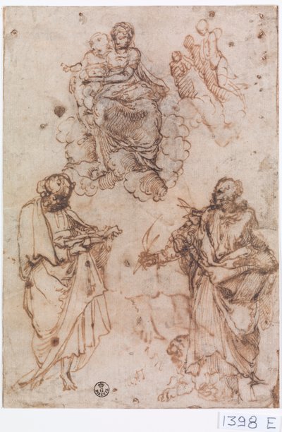 Madonna col Bambino seduta sulle nuvole con santi o apostoli da Titian (c.1488 1576)