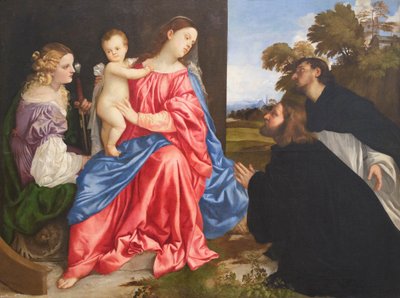 Conversazione sacra, con i Santi Caterina e Domenico e il donatore, c.1533 da Titian (c.1488 1576)