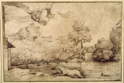 Paesaggio: un cavallo senza cavaliere inseguito da un serpente da Titian (c.1488 1576)