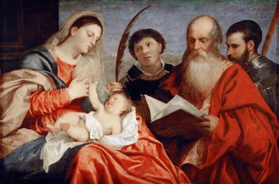 La Vergine e il Bambino con i santi Stefano, Girolamo e Maurizio da Titian (c.1488 1576)